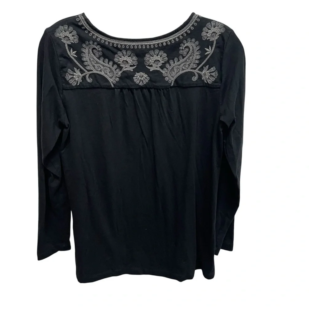 J.Jill Black Women’s embroidered long sleeve top Size small cotton modal black